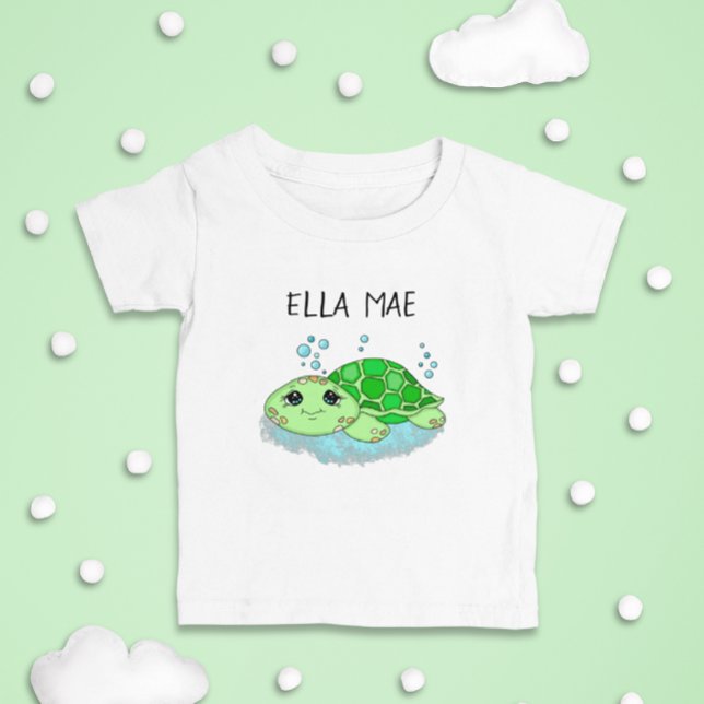 Personlig Cute Turtle Tecknad Namn T Shirt (Skapare uppladdad)