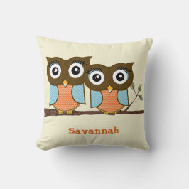 Personlig Cute Uggla Blue Orange Trendig Mönster Kudde