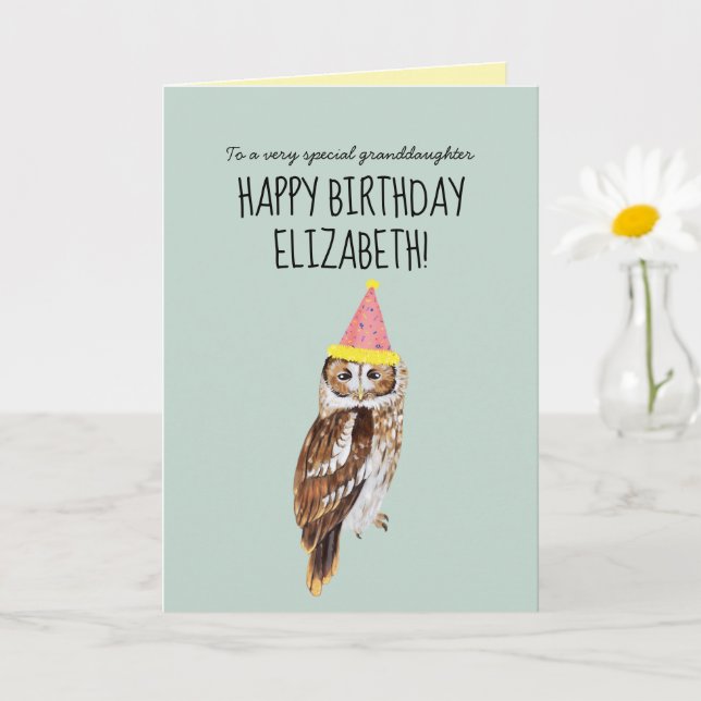 Personlig Cute Uggla Granddotter Birthday Kort (Liten växt)