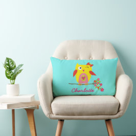 Personlig Cute Uggla Gult Rosa Flowers Lumbarkudde
