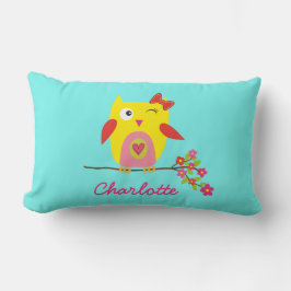 Personlig Cute Uggla Gult Rosa Flowers Lumbarkudde