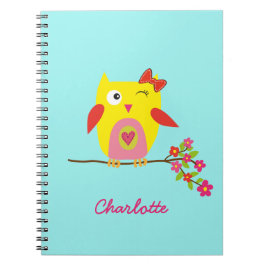 Personlig Cute Uggla Gult Rosa Illustration Anteckningsbok