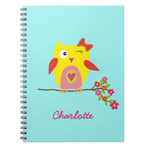 Personlig Cute Uggla Gult Rosa Illustration Anteckningsbok