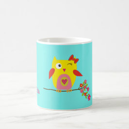 Personlig Cute Uggla Gult Rosa Illustration Kaffemugg
