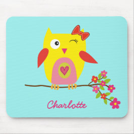 Personlig Cute Uggla Gult Rosa Illustration Musmatta