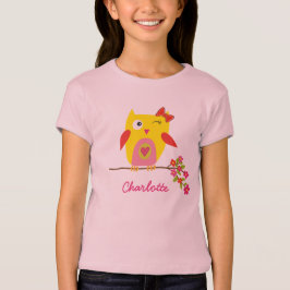 Personlig Cute Uggla Gult Rosa Illustration T Shirt