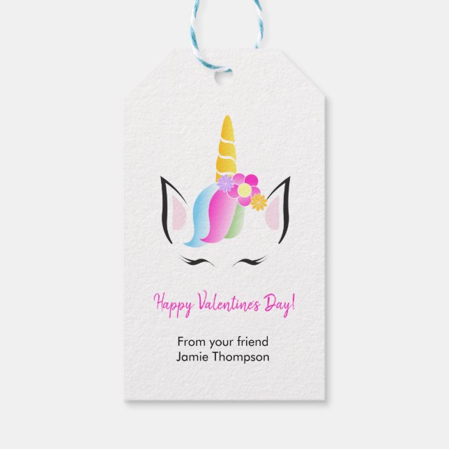 Personlig Cute Unicorn Lycklig Valentine Presentetikett (Baksidan)