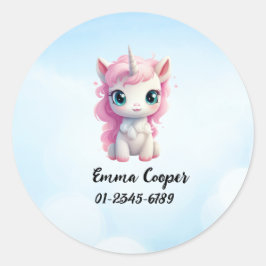 Personlig Cute Unicorn,Namn,Mobilt nummer Runt Klistermärke
