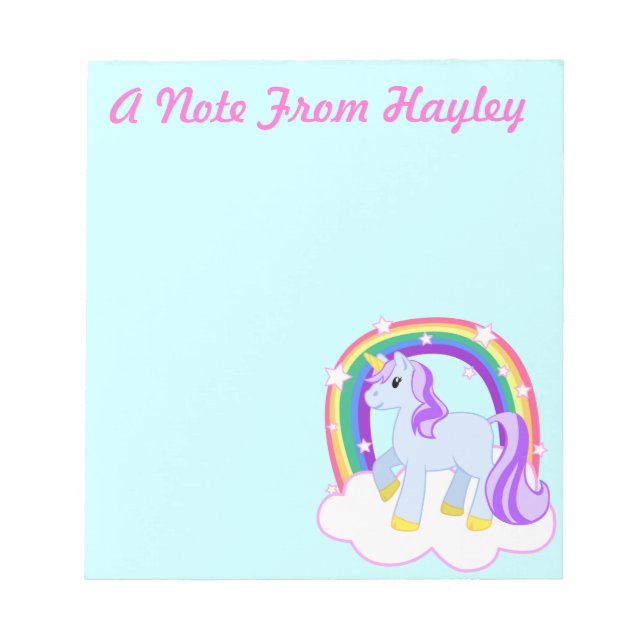 Personlig Cute Unicorn Note Pad Anteckningsblock (Framsida)