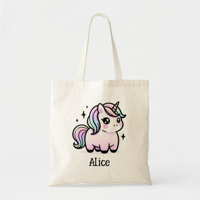 Personlig Cute Unicorn Tote Bag Tygkasse (Framsidan)