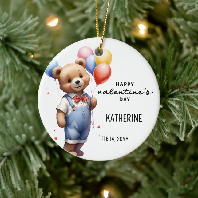 Personlig Cute Valentines day Watercolor Bear Julgransprydnad Keramik (Träd)