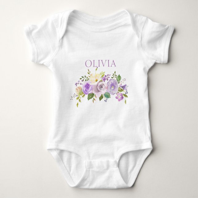Personlig Cute Watercolor Blommigt Lila T Shirt (Framsida)