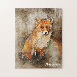 Personlig Cute Watercolor Fox Art Pussel