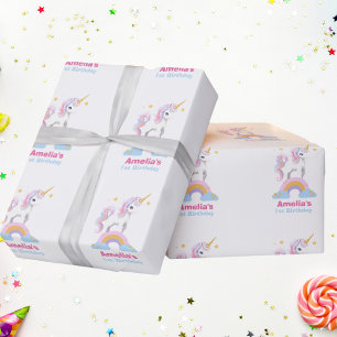 Personlig Cute Watercolor Rainbow Unicorn Presentpapper