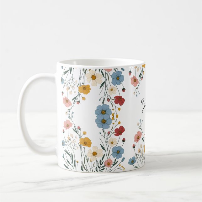 Personlig Cute Watercolor Rustic wildblomma Kaffemugg (Vänster)