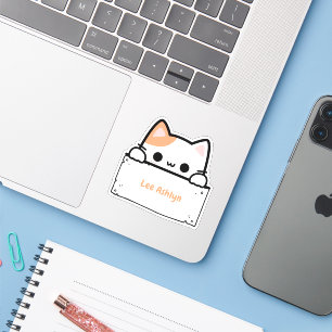 Personlig Cute White Cat Namn etikett Die-cut