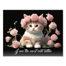 Personlig Cute White Kitten Cat in Flower Black Fototryck