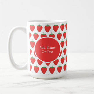 Personlig Cute White & Red Strawberry Mönster Kaffemugg