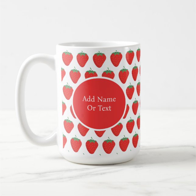 Personlig Cute White & Red Strawberry Mönster Kaffemugg (Vänster)