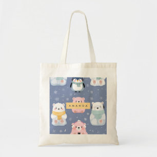 Personlig Cute Winter Bear & Penguin Mönster Tygkasse