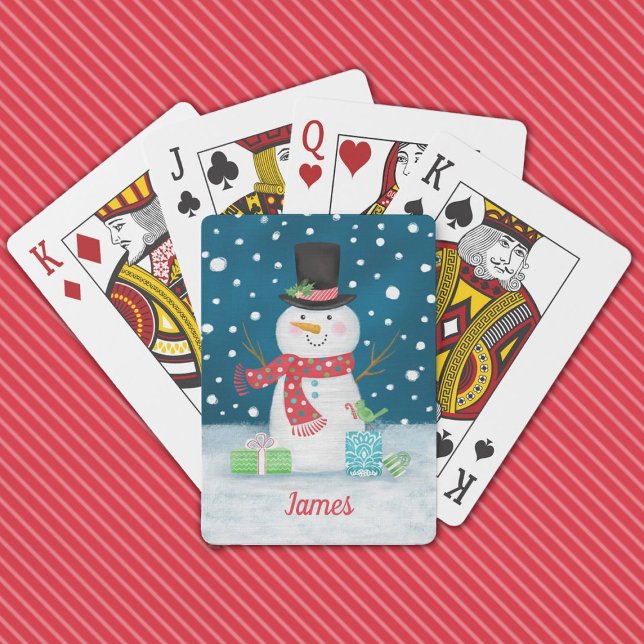 Personlig Cute Winter Snögubbe Casinokort (Cute snowman playing cards make a fun stocking stuffer, Personalize them with your name.)