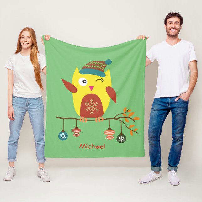 Personlig Cute Winter-Uggla-julgudstjänst Fleecefilt (På plats)