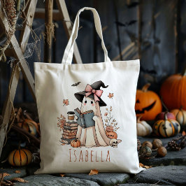 Personlig Cute Witch Ghost Bus eller godis Candy Tygkasse