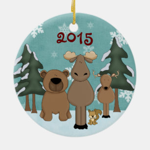Personlig Cute Woodland Animals Snowy Helgdag Julgransprydnad Keramik
