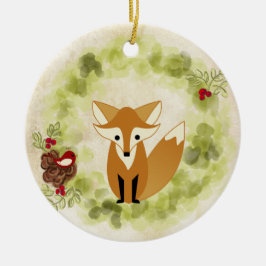 Personlig Cute Woodland Fox och utandning av Helgd Julgransprydnad Keramik