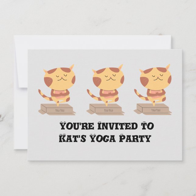 Personlig Cute Yoga Cat på en boxinbjudan Inbjudningar (Framsida)