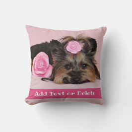 Personlig Cute Yorkie Puppy Rosa Kudde
