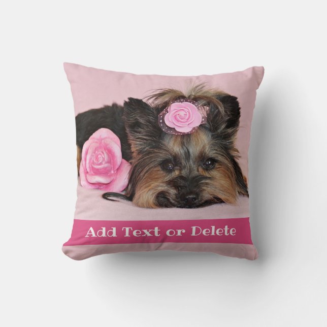 Personlig Cute Yorkie Puppy Rosa Kudde (Framsida)