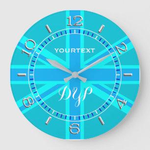 Personlig Cyan Union Jack British Flagga Dial Stor Klocka