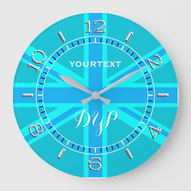 Personlig Cyan Union Jack British Flagga Dial Stor Klocka (Framsida)