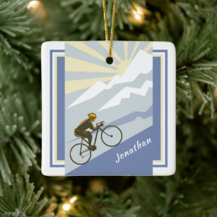 Personlig Cyclist Biking Up Mountain Road Bike Julgransprydnad Keramik