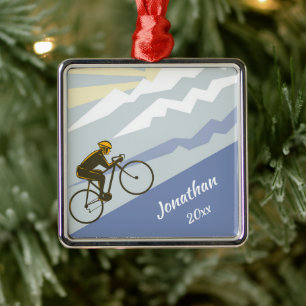 Personlig Cyclist Biking Up Mountain Road Bike Julgransprydnad Metall