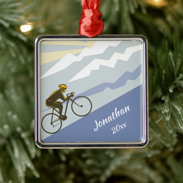 Personlig Cyclist Biking Up Mountain Road Bike Julgransprydnad Metall (Träd)