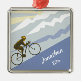 Personlig Cyclist Biking Up Mountain Road Bike Julgransprydnad Metall