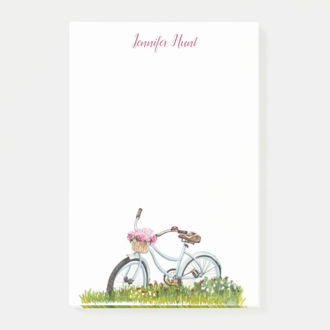Personlig cykel med blomma Notepad Post-it Block (Framsida)