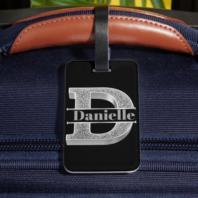 Personlig D Ursprungligt Silver Monogram Ditt namn Bagagebricka (Baksida Insitu 4)