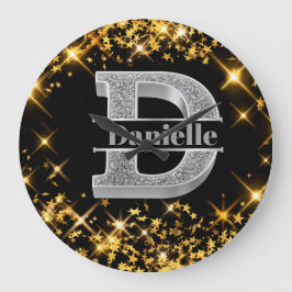 Personlig D Ursprungligt Silver Monogram Ditt namn Stor Klocka