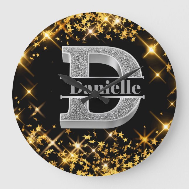 Personlig D Ursprungligt Silver Monogram Ditt namn Stor Klocka (Framsida)