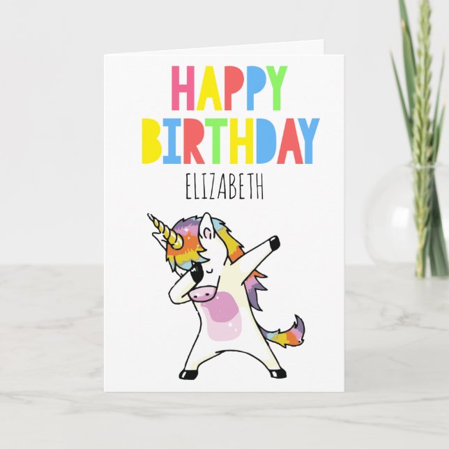 Personlig Dabbing Unicorn Girl Grattis på födelsed Kort (Framsida)