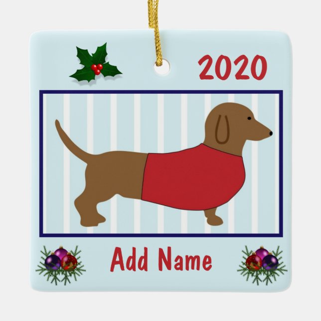 Personlig Dachshund - Doxidockans Hund - röd Julgransprydnad Keramik (Framsida)