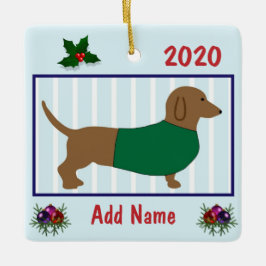 Personlig Dachshund - Doxie Puppy Hund -Grönt Julgransprydnad Keramik