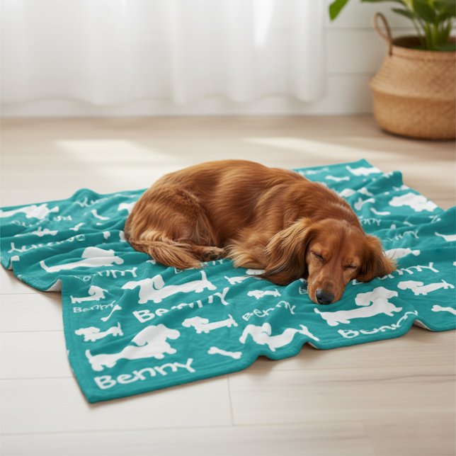 Personlig Dachshund Fleece Blanket for Doxies (Personalized dachsund blanket)