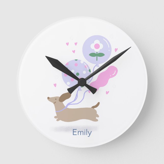 Personlig Dachshund Födelsedagsfest Hund älskare Rund Klocka (Framsida)