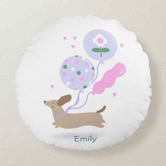 Personlig Dachshund Födelsedagsfest Hund älskare Rund Kudde (Framsidan)