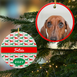 Personlig Dachshund - fotoår Julgransprydnad Keramik