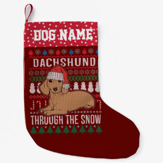 Personlig Dachshund genom Snö Helgdag Liten Julstrumpa
